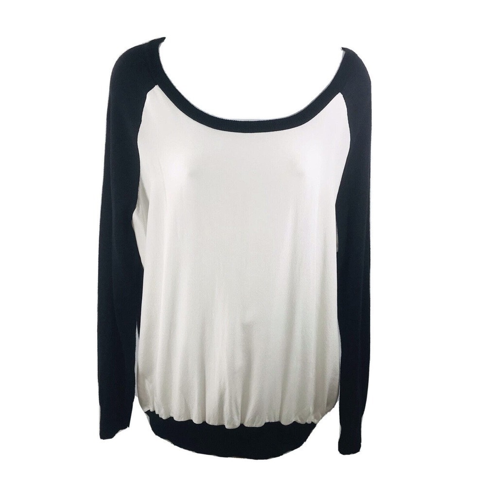 Joie Pull Over Sweater Front 100% Silk Back Wool Cashmere Blend Sz M Ivory/Black